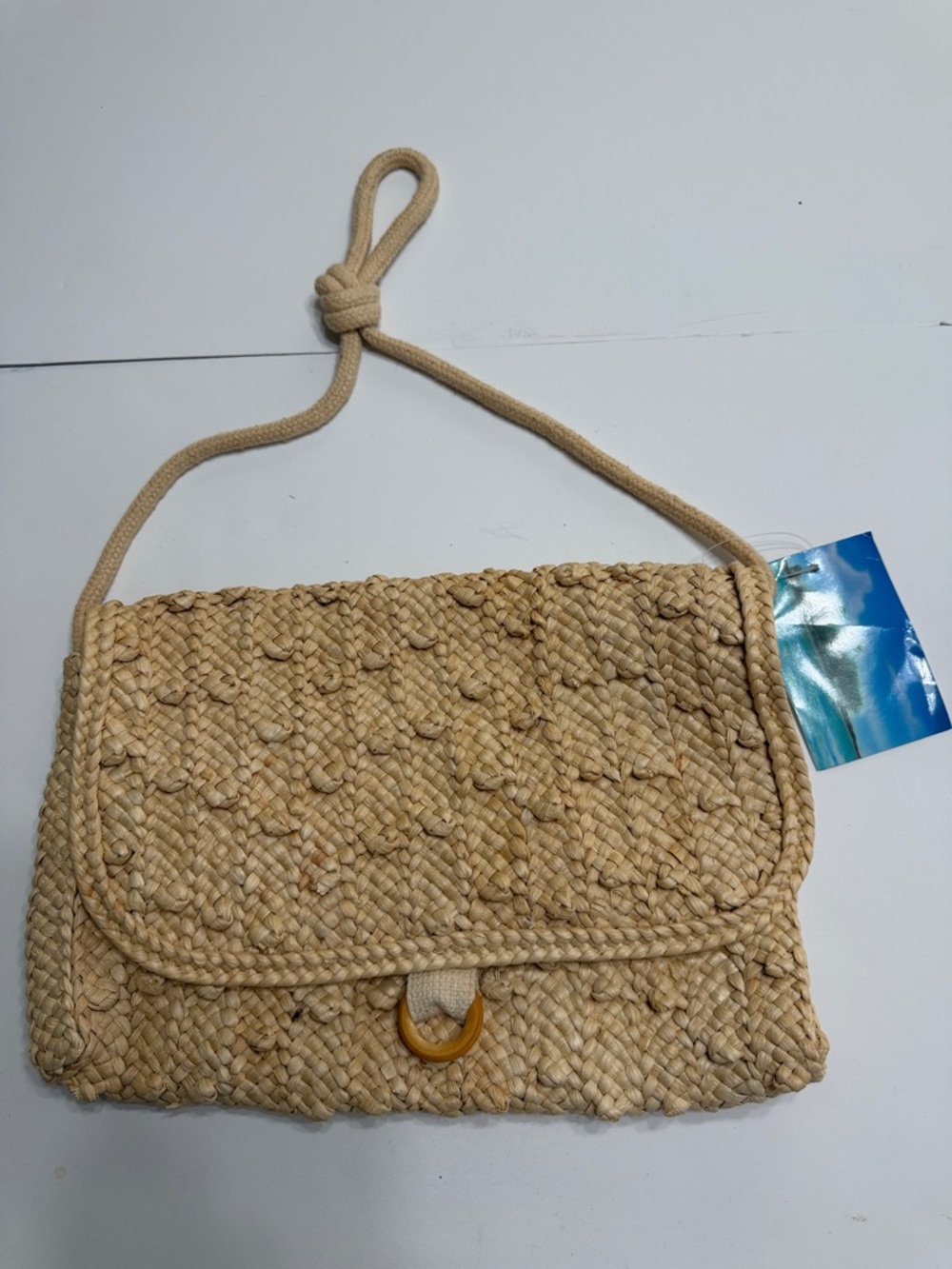 Natural Woven Straw Crossbody Bag with Rope Strap